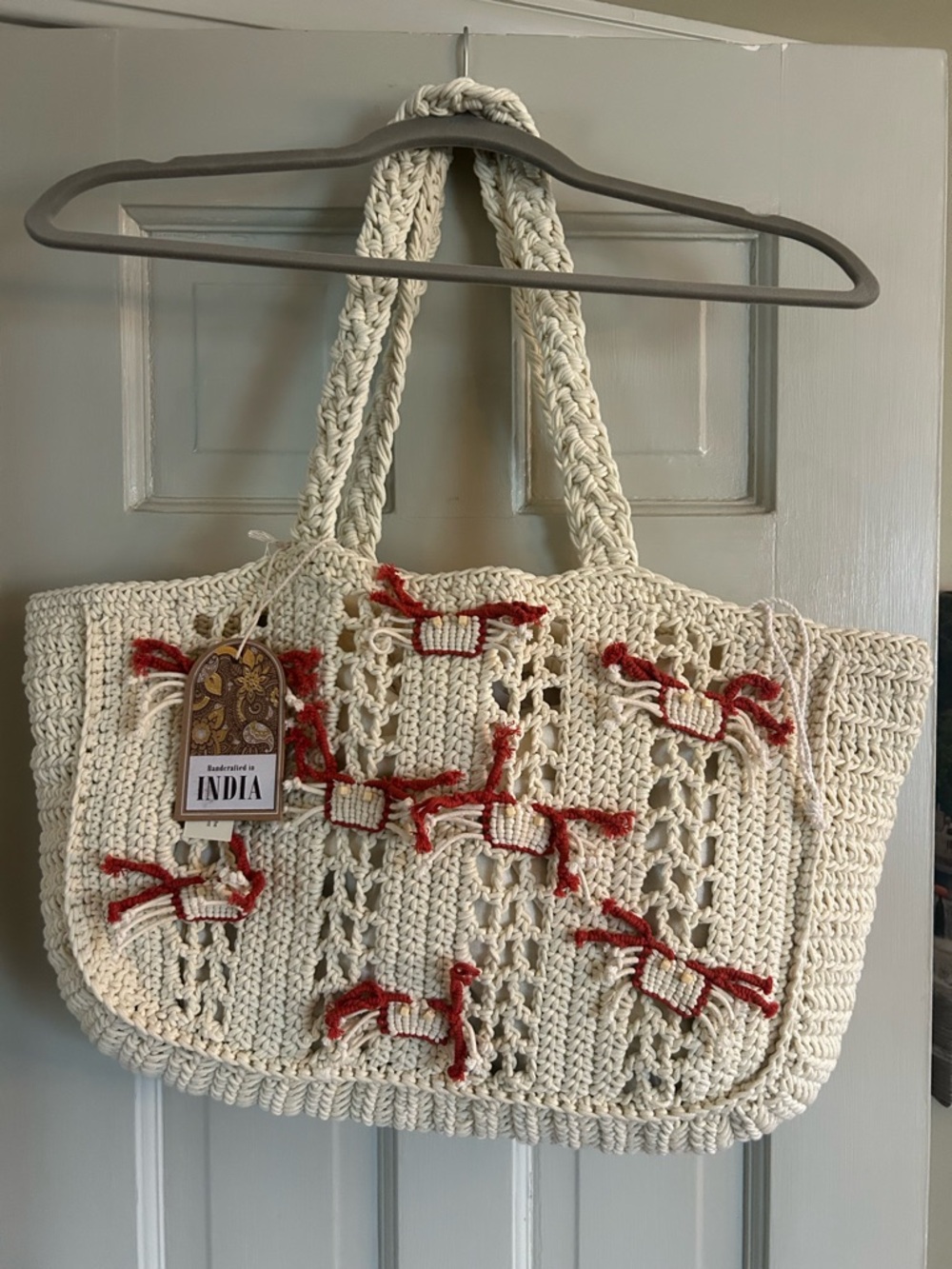 Large Crocheted Tote Bag Carry All With Crabs Beach Bag, Travel Made India NWT